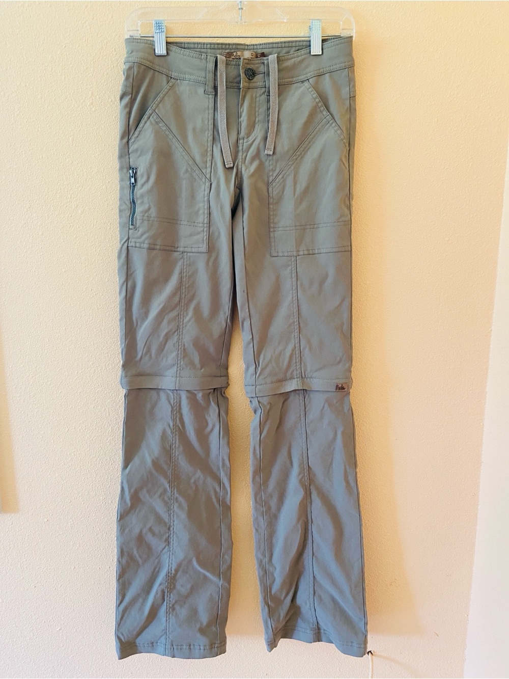 PrAna Womens Tall Hiking Pants Zip Off Leg Pockets Dark Khaki, Size‎ 0
